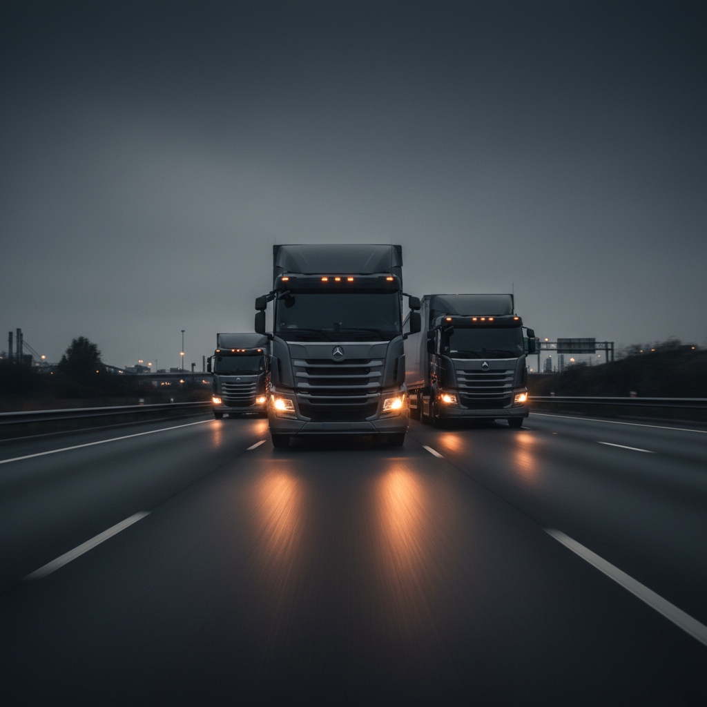 Modern truck fleet on highway